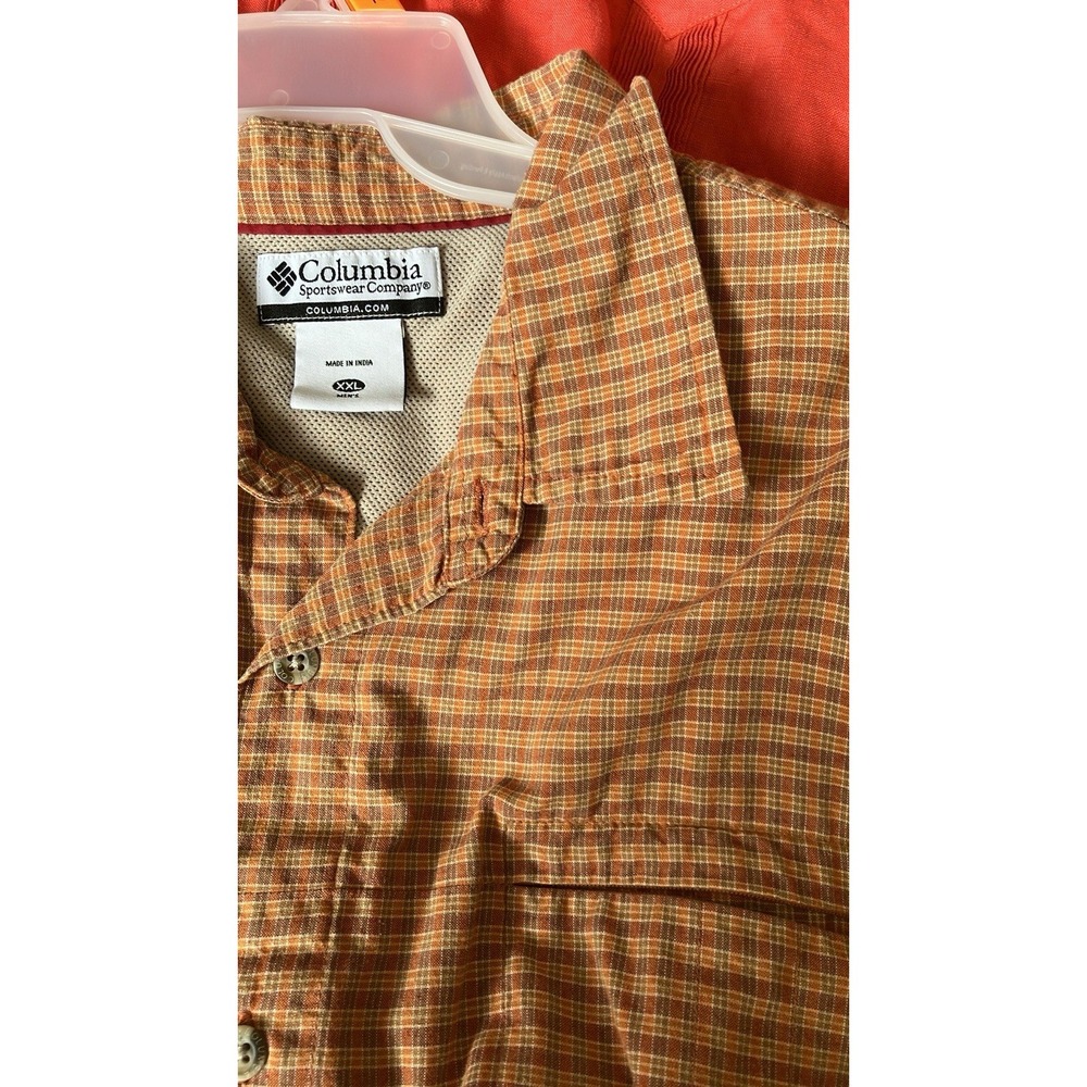 Columbia Mens Orange plaid Shirt Button Down Sz  XXL‎ Short Sleeve Cotton